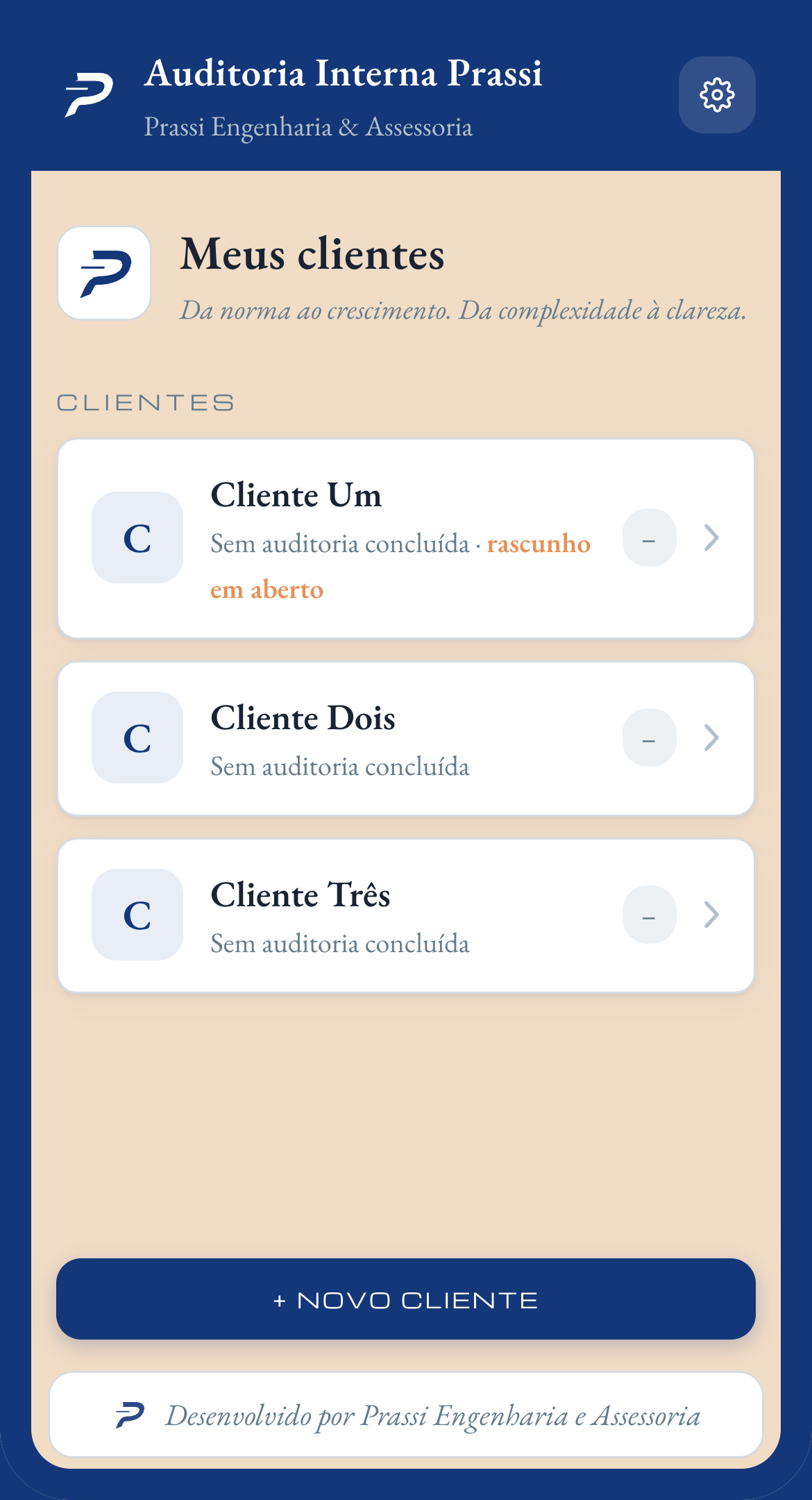 Tela de clientes do aplicativo