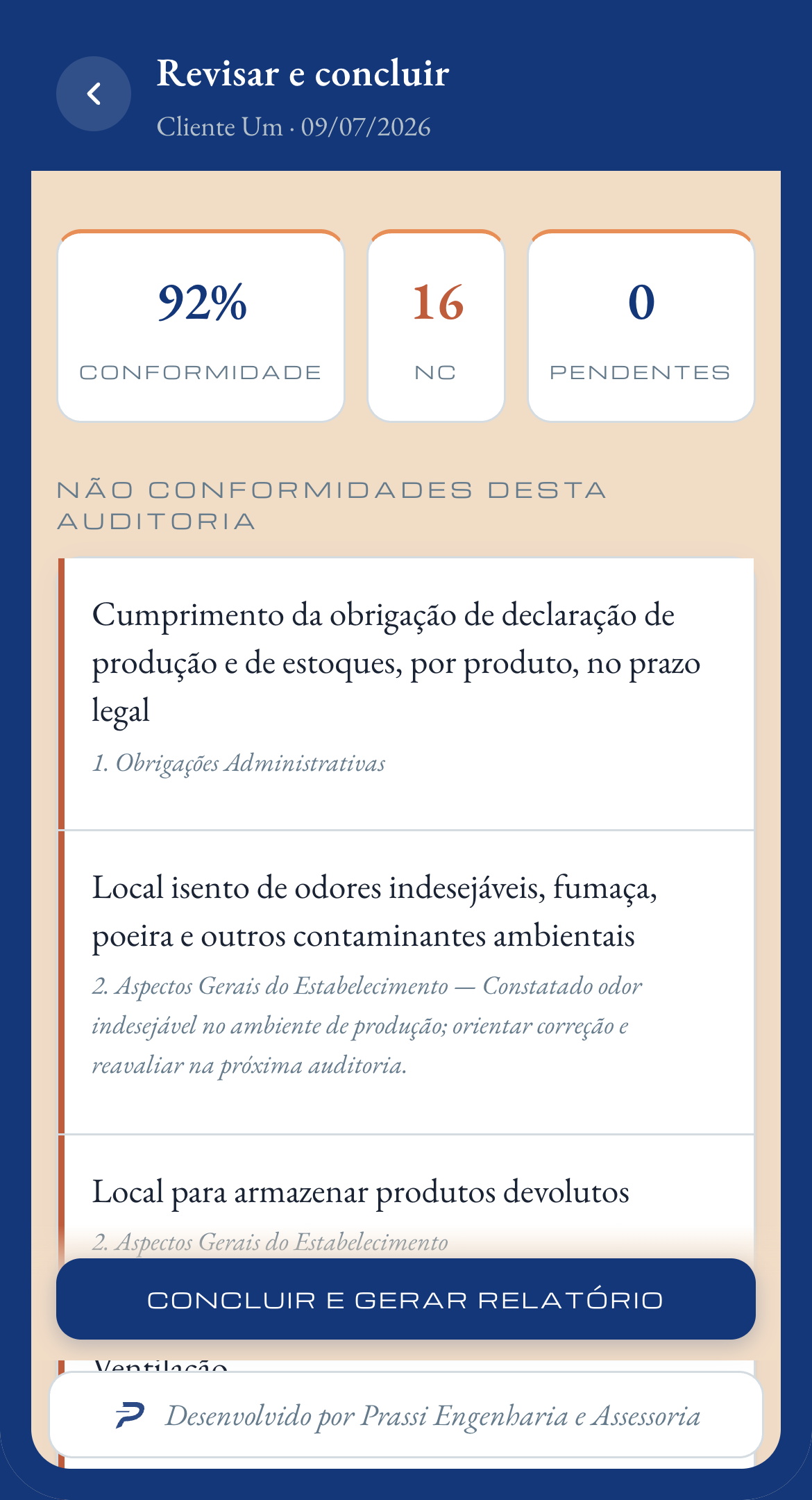Revisão com métricas de conformidade